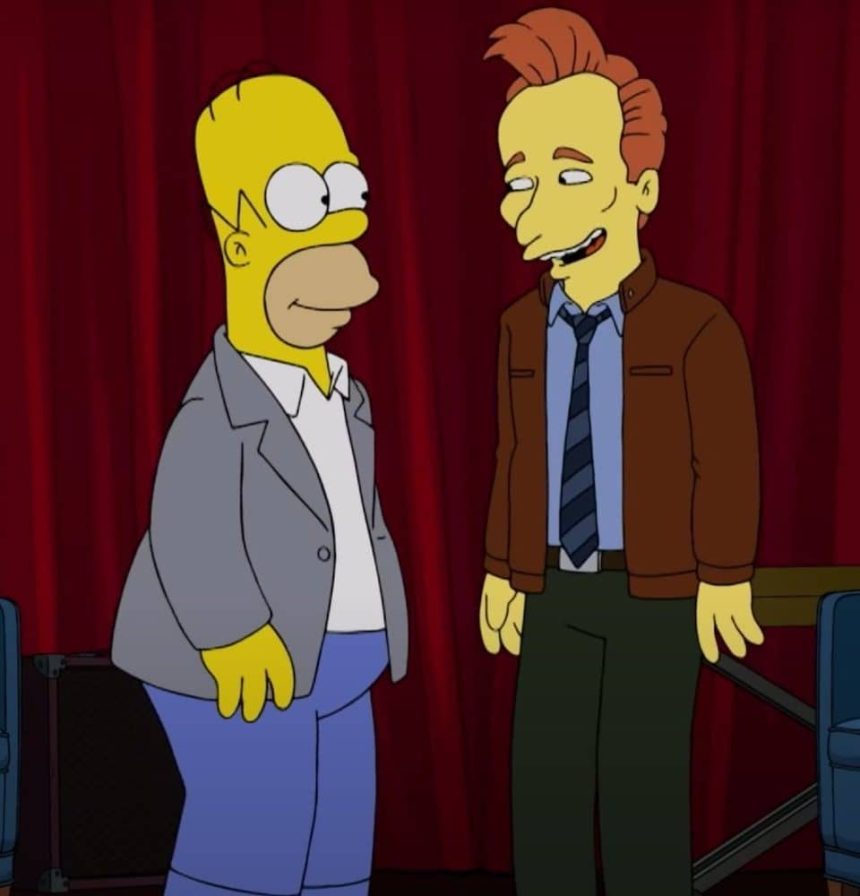 Conan O'Brien con Homer Simpson en el final de su show TBS